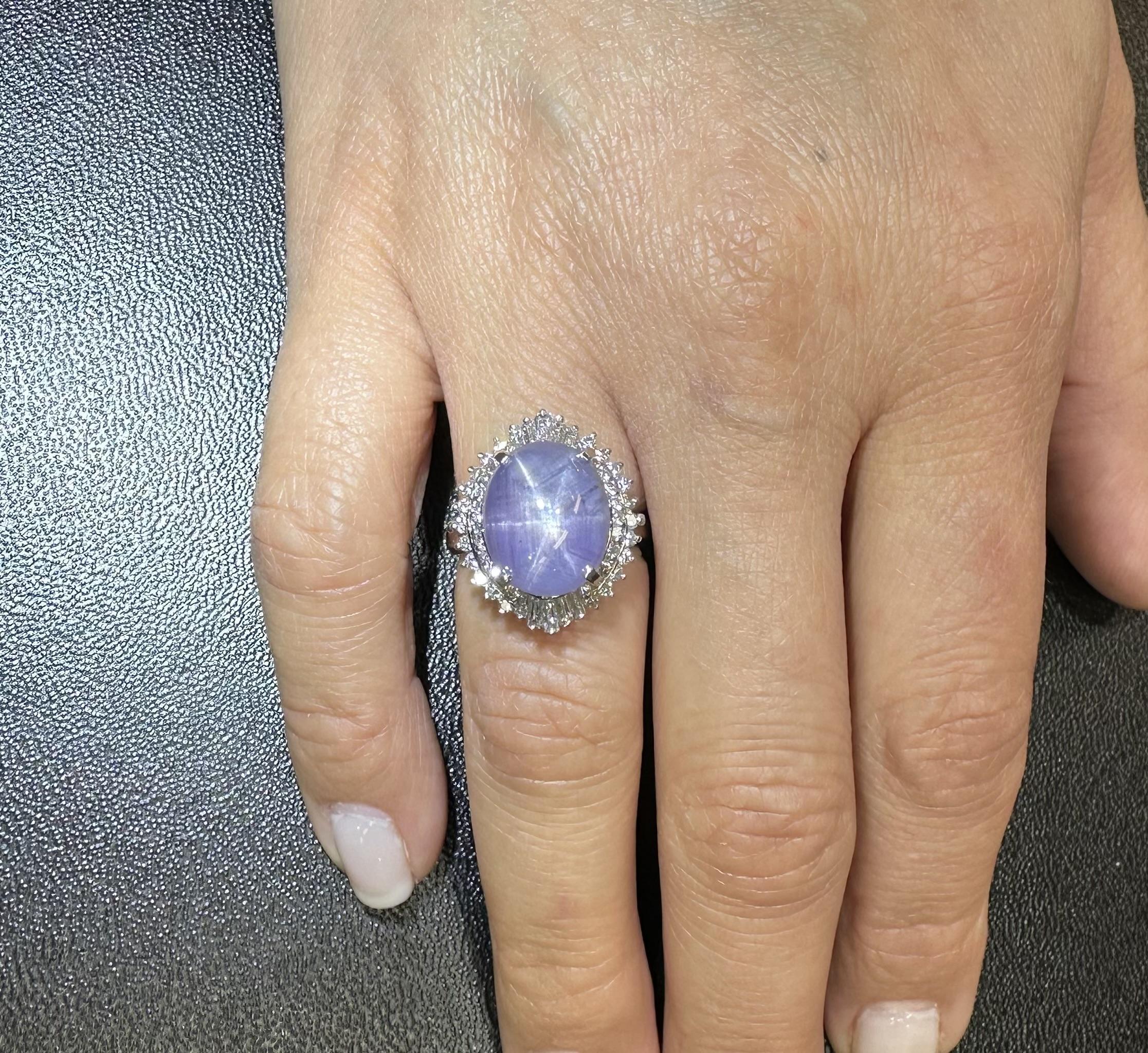 Vintage Platinum Large GIA 11.26ctw No Heat Star Sapphire Diamond Ballerina Ring For Sale 11