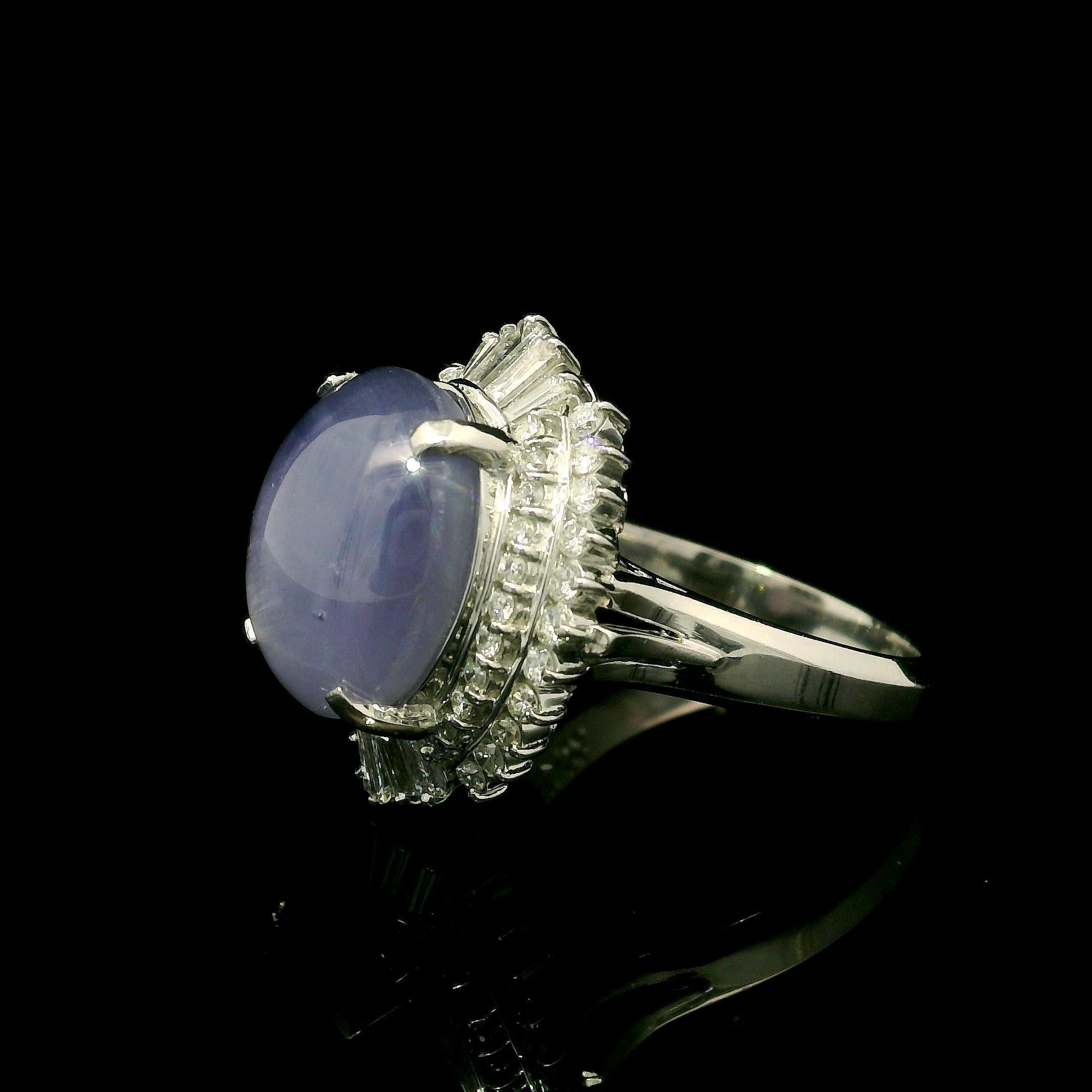 Vintage Platinum Large GIA 11.26ctw No Heat Star Sapphire Diamond Ballerina Ring In Good Condition For Sale In Montclair, NJ