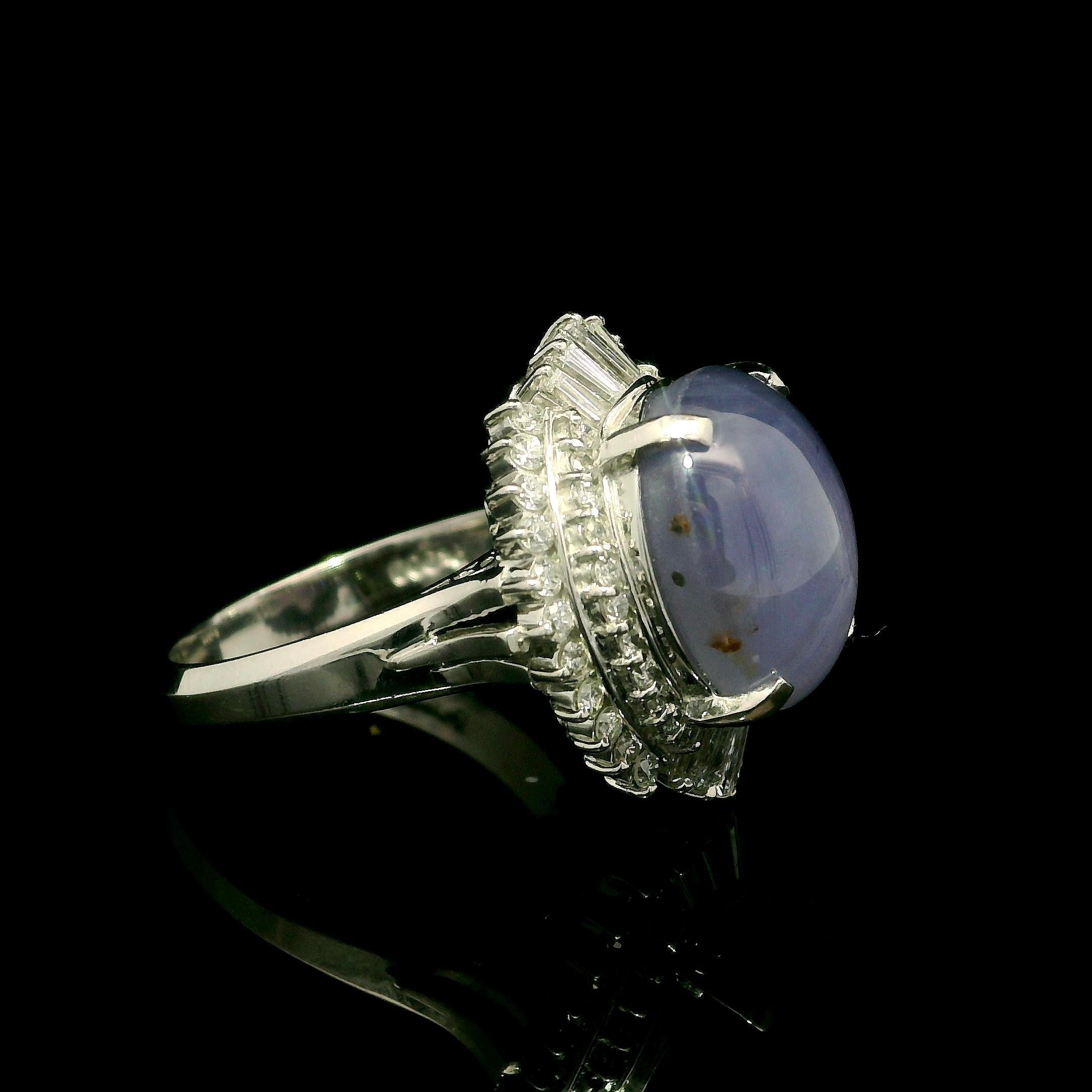 Women's Vintage Platinum Large GIA 11.26ctw No Heat Star Sapphire Diamond Ballerina Ring For Sale