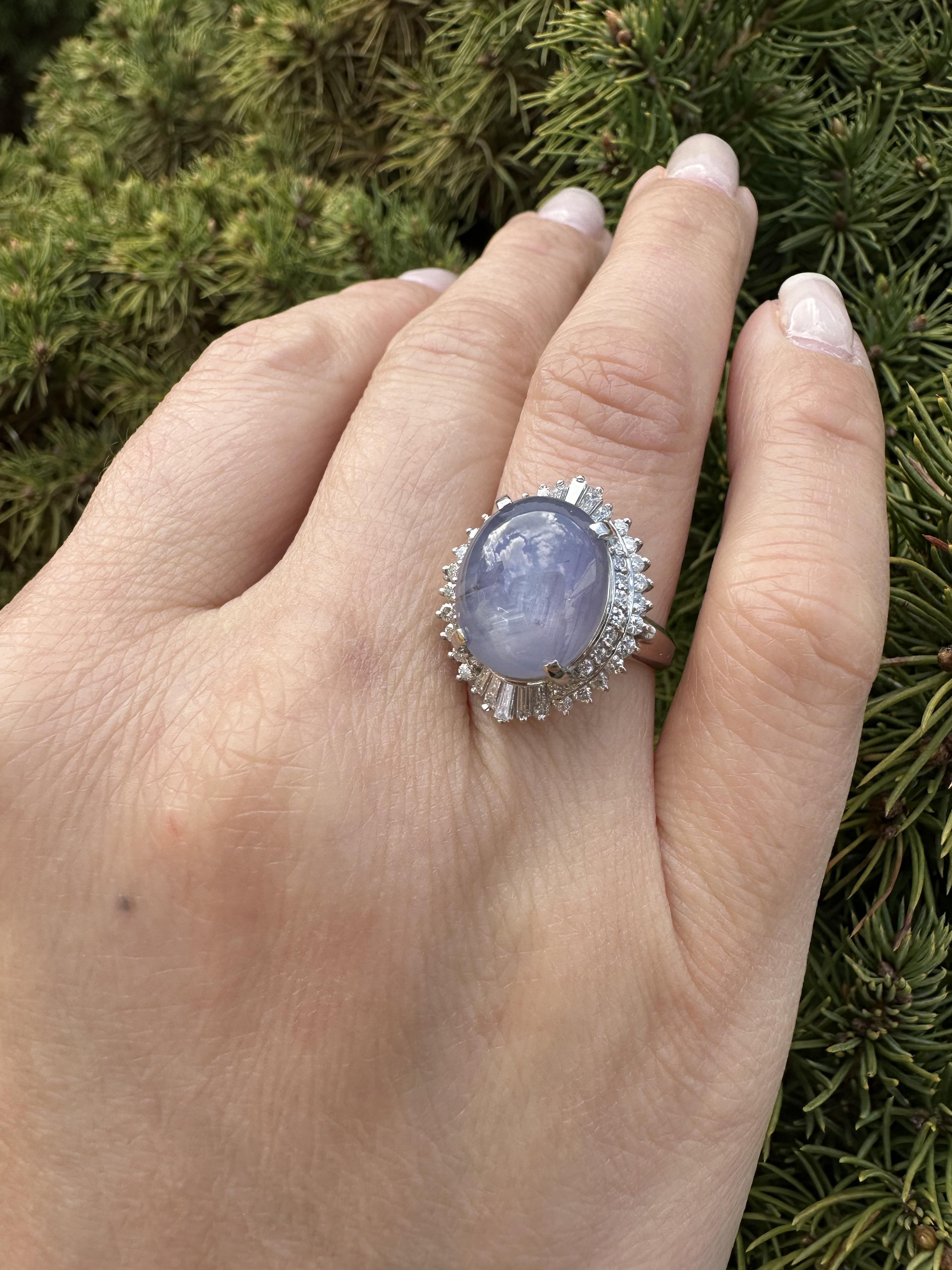 Vintage Platinum Large GIA 11.26ctw No Heat Star Sapphire Diamond Ballerina Ring For Sale 2