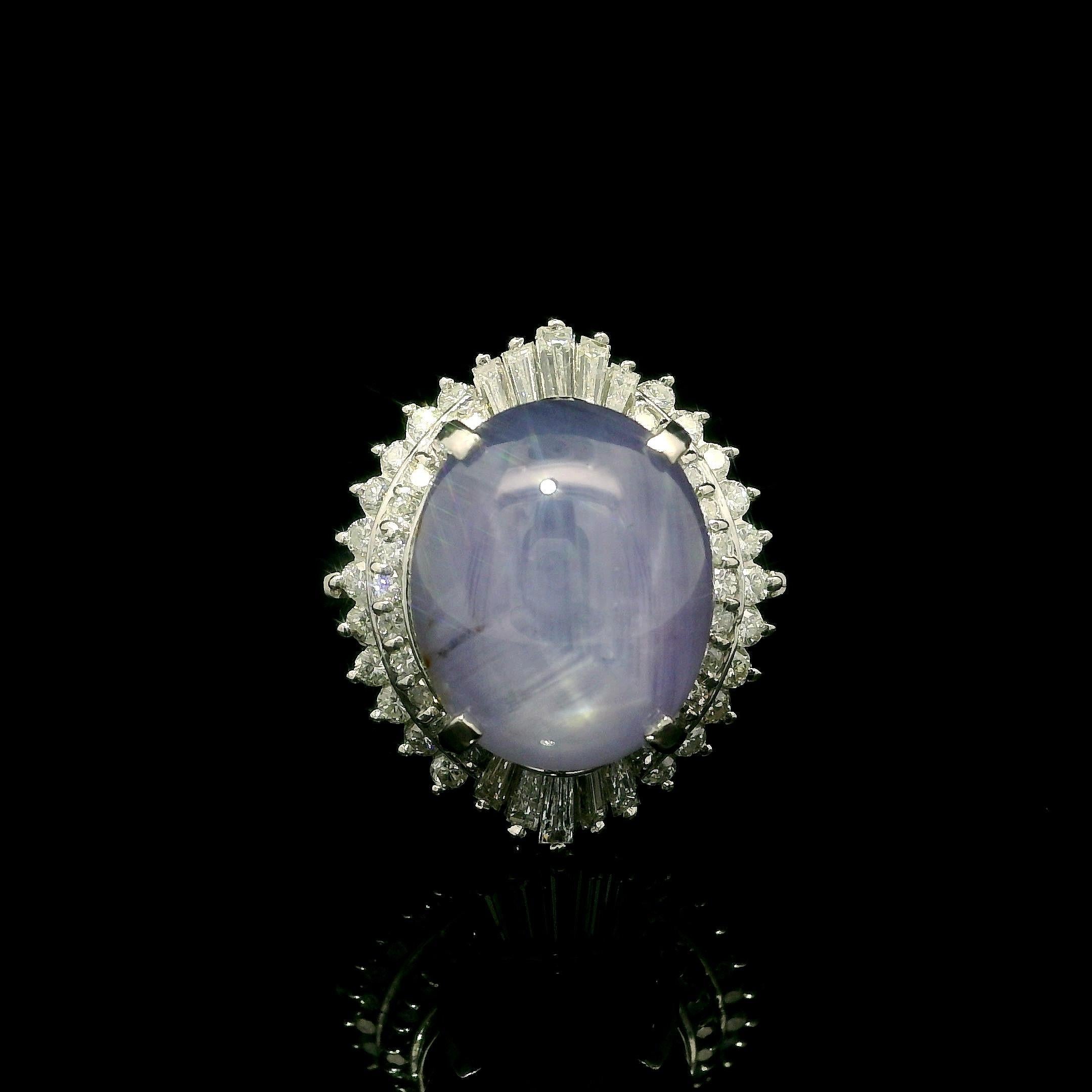 Vintage Platinum Large GIA 11.26ctw No Heat Star Sapphire Diamond Ballerina Ring For Sale 3