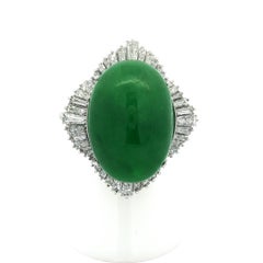 Vintage Platinum Large GIA 27.68ctw Vivid Green Jade Ballerina Diamond Ring