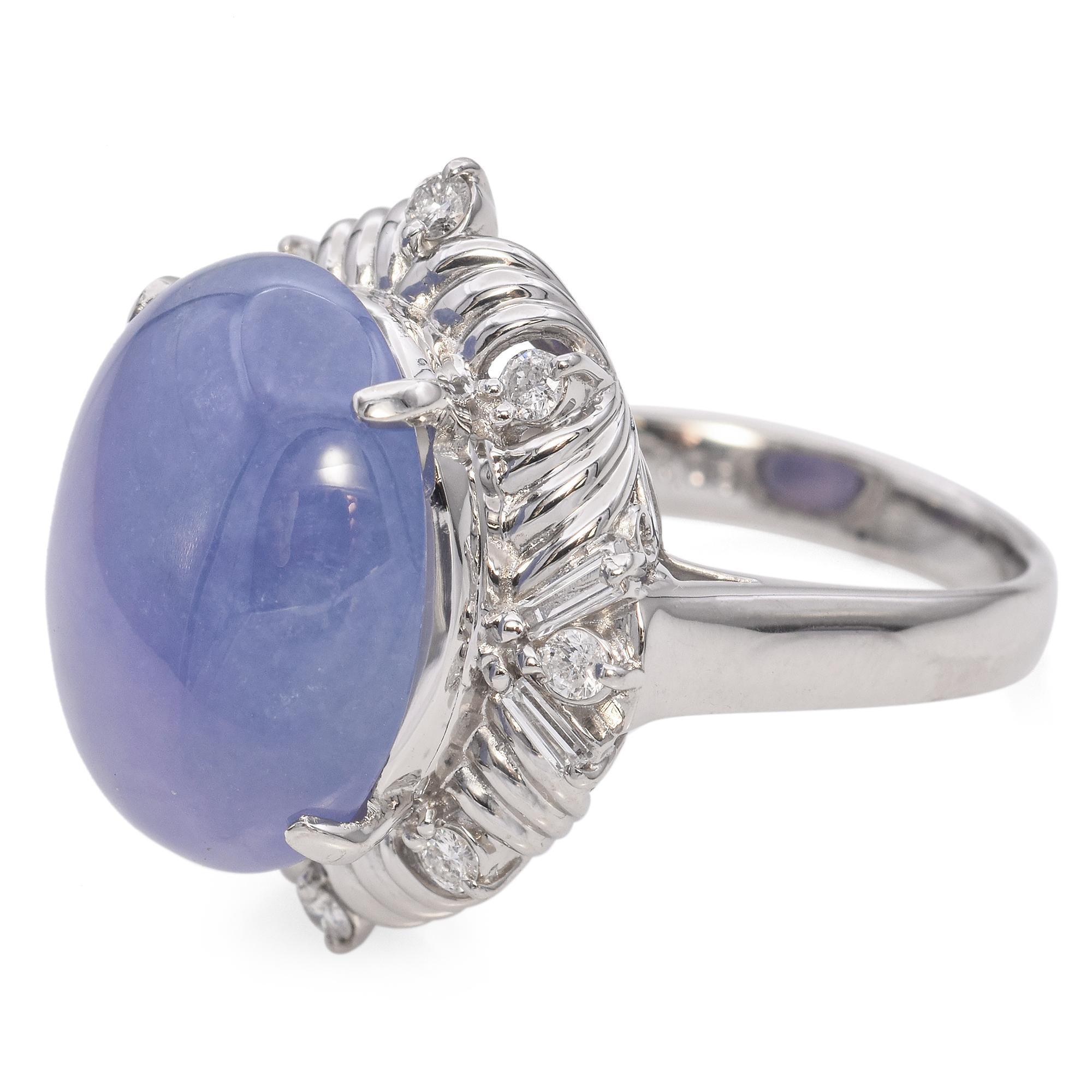 Cabochon Vintage Platinum Lavender Jadeite and Diamond Cocktail Ring For Sale
