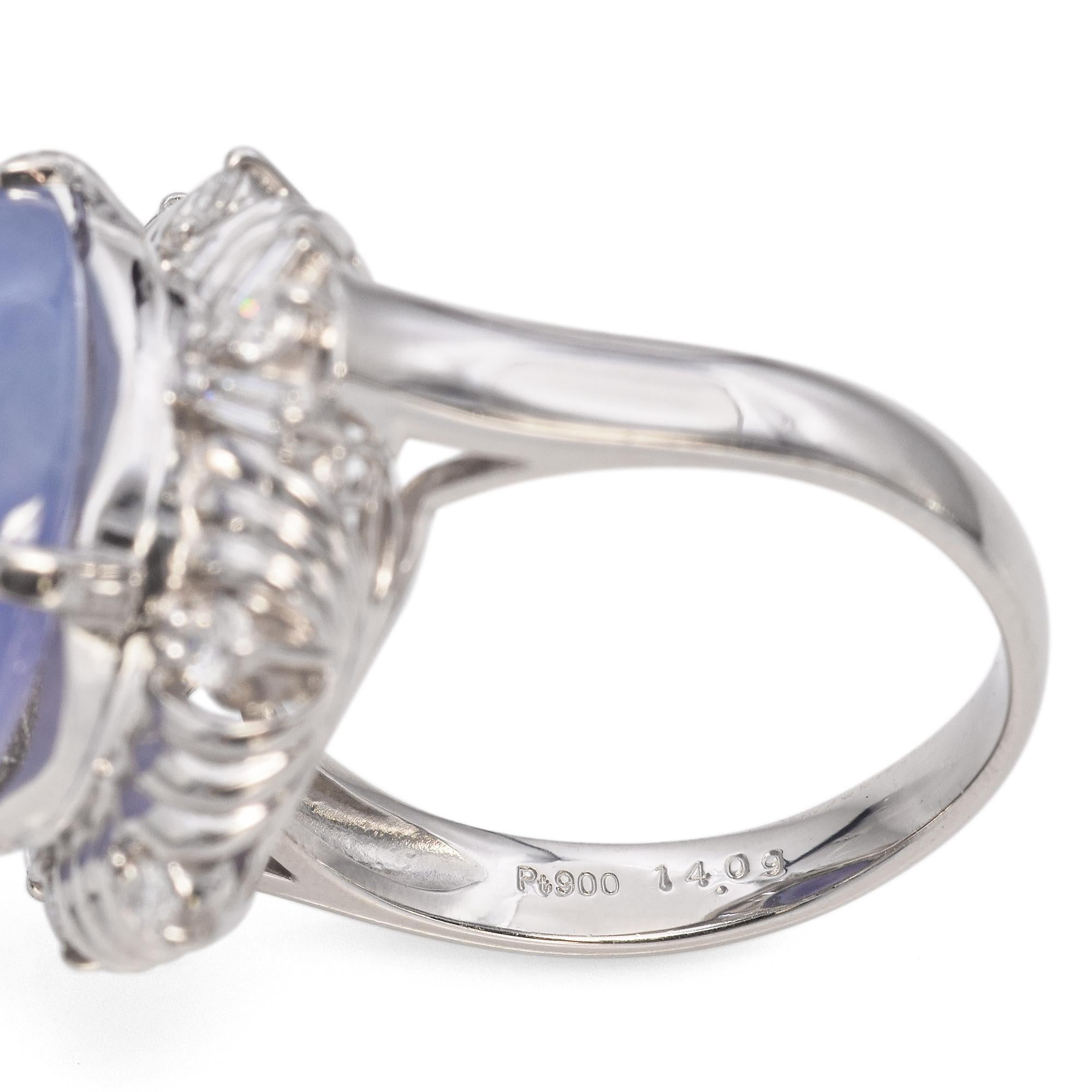 Vintage Platinum Lavender Jadeite and Diamond Cocktail Ring For Sale 1