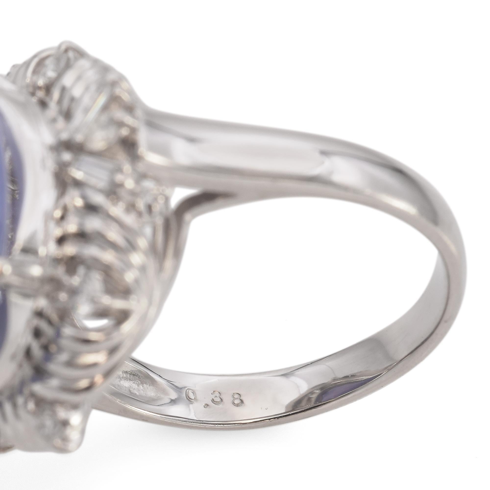 Vintage Platinum Lavender Jadeite and Diamond Cocktail Ring For Sale 2