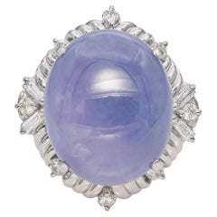 Anillo de cóctel vintage de platino, jadeíta lavanda y diamantes