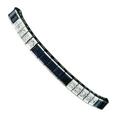 Vintage Platinum Line Tennis Bracelet w/ 8.50ctw GIA Square Sapphires 
Diamonds