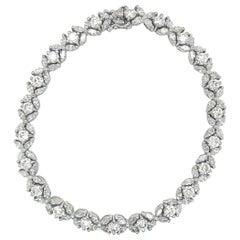 Vintage Platinum Marquise and Round Diamond Tennis Bracelet