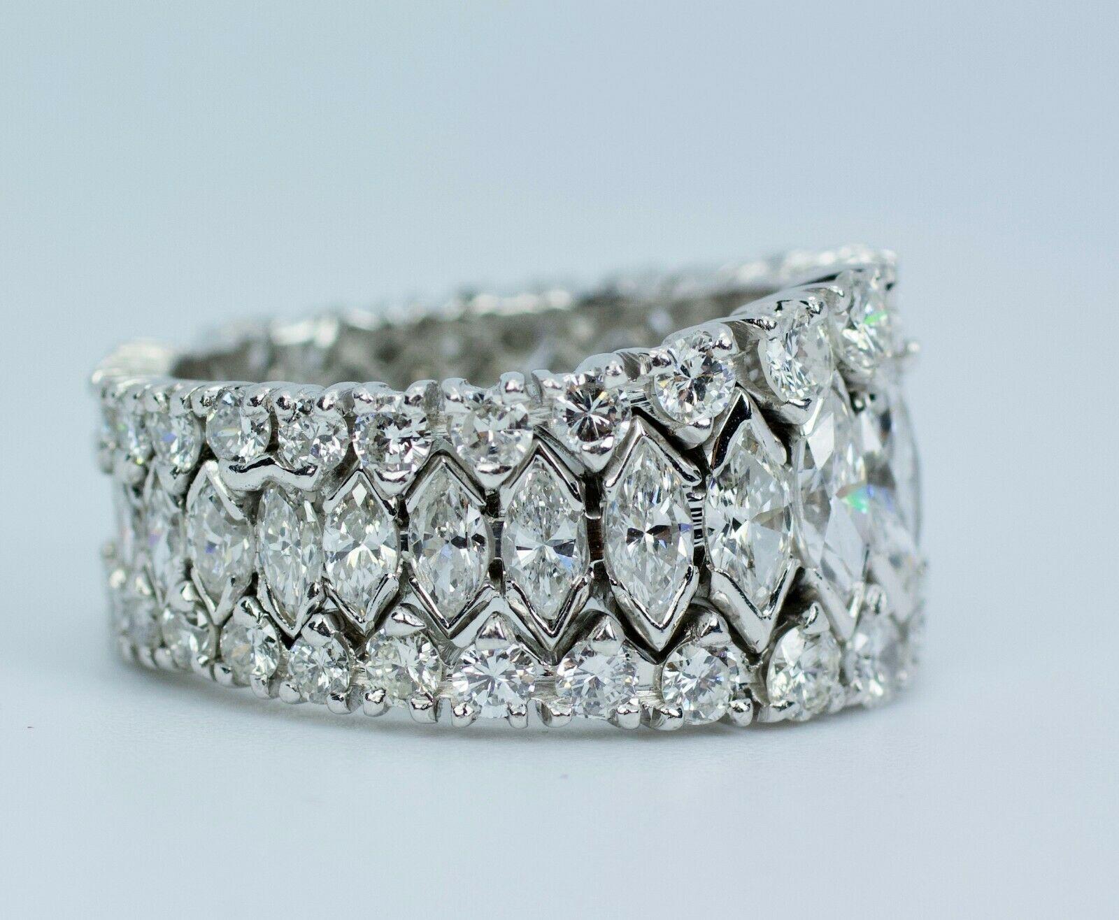 Marquise Cut Vintage Platinum Marquise Diamond and Round Diamond Graduated Eternity Band