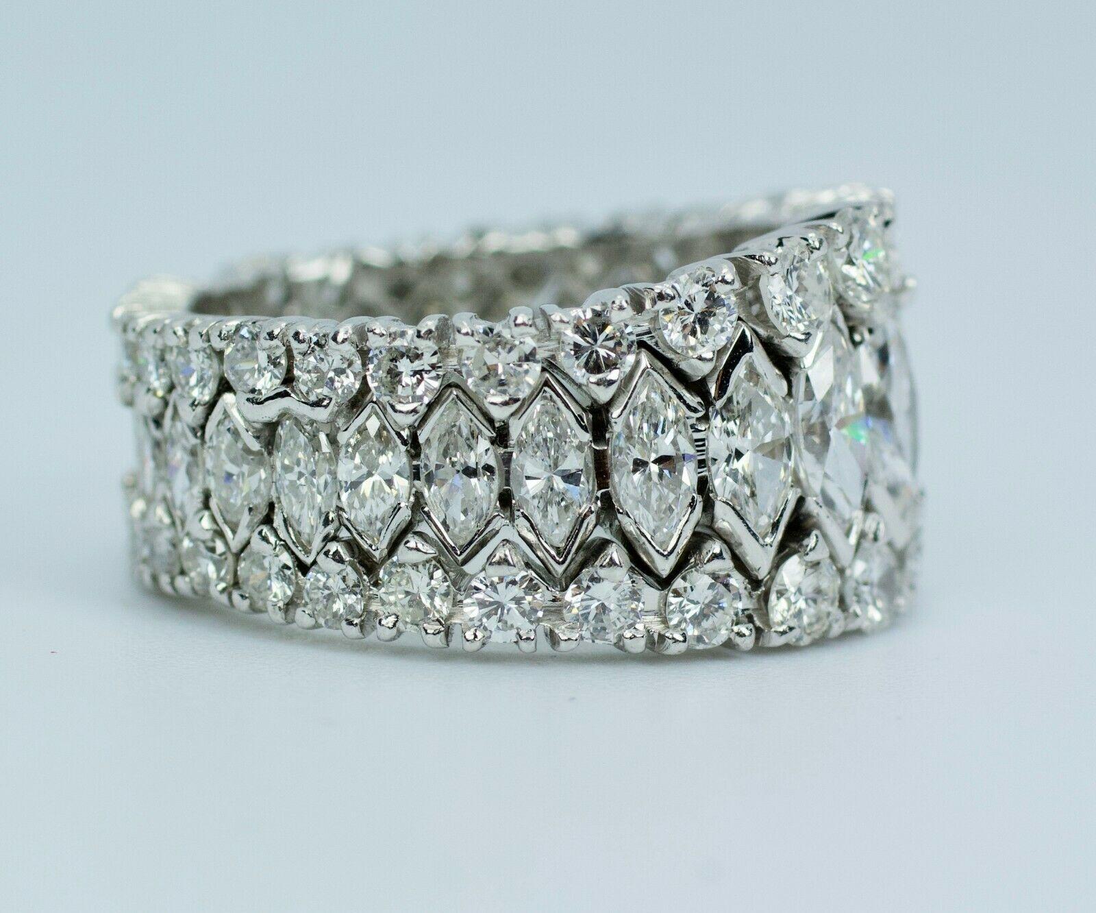 Vintage Platinum Marquise Diamond and Round Diamond Graduated Eternity Band In Good Condition In Montgomery, AL