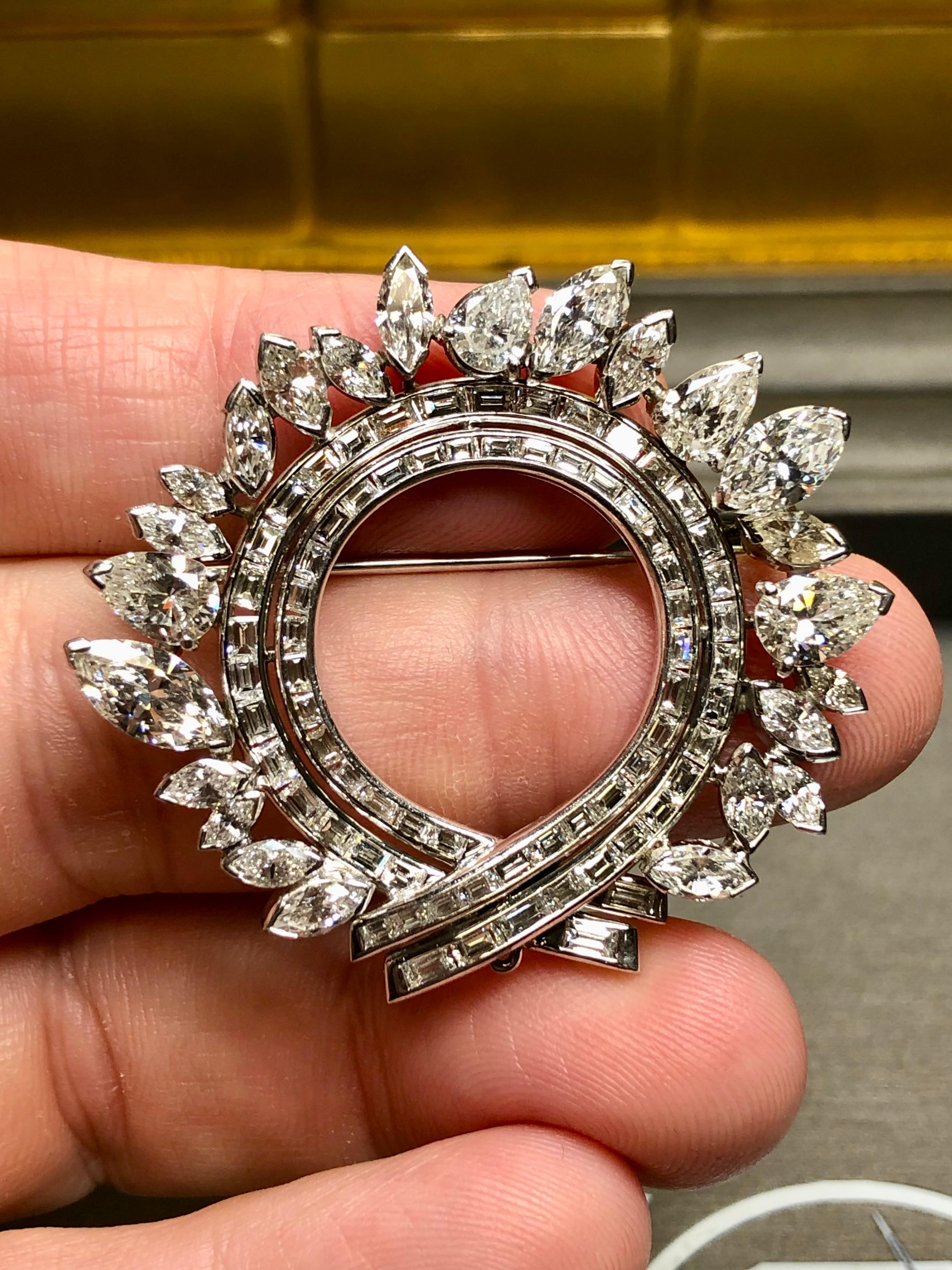 Vintage Platino Marquesa Pera Baguette Diamante Círculo Corona Broche 11ctw G Vs Corte marquesa en venta