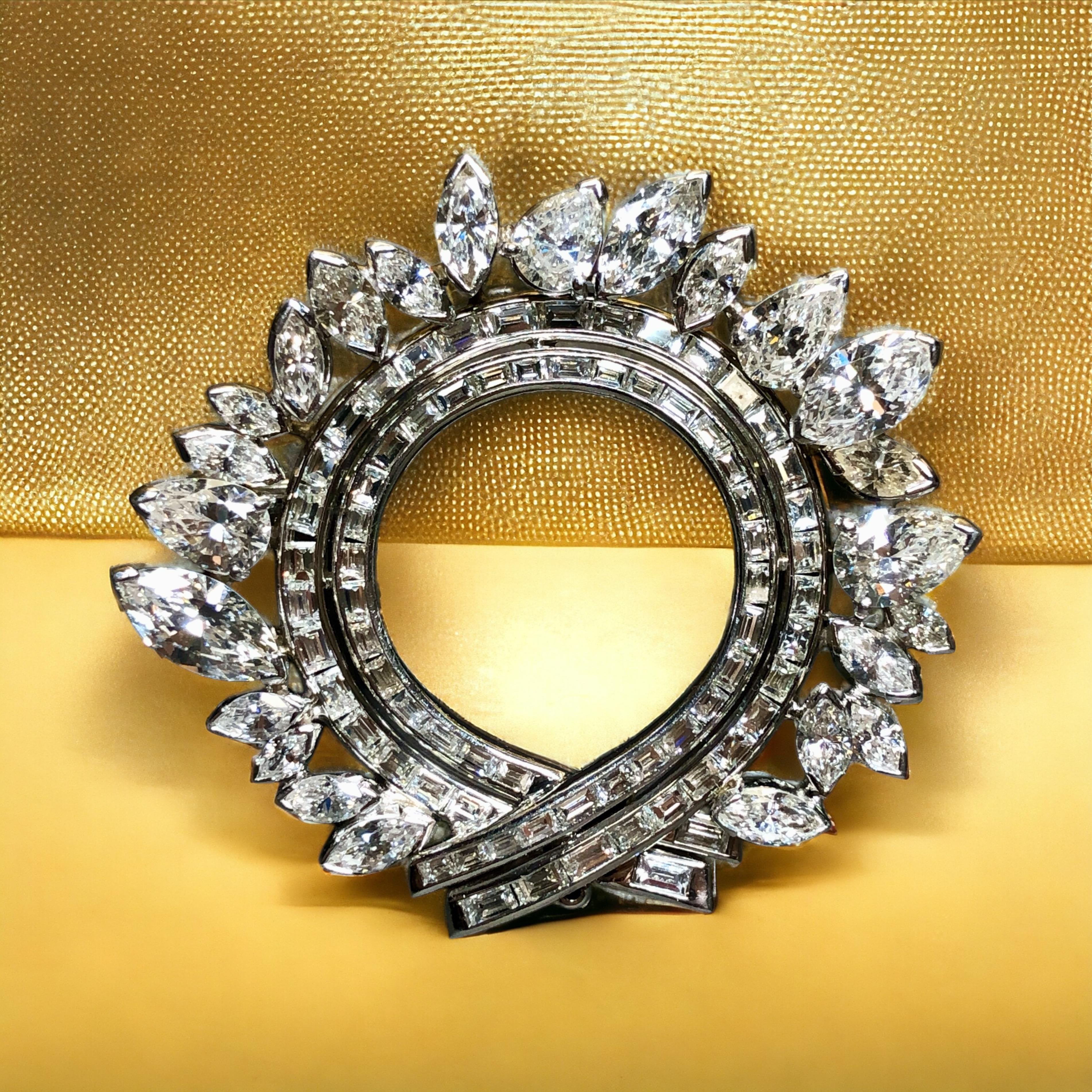 Vintage Platino Marquesa Pera Baguette Diamante Círculo Corona Broche 11ctw G Vs en venta 1