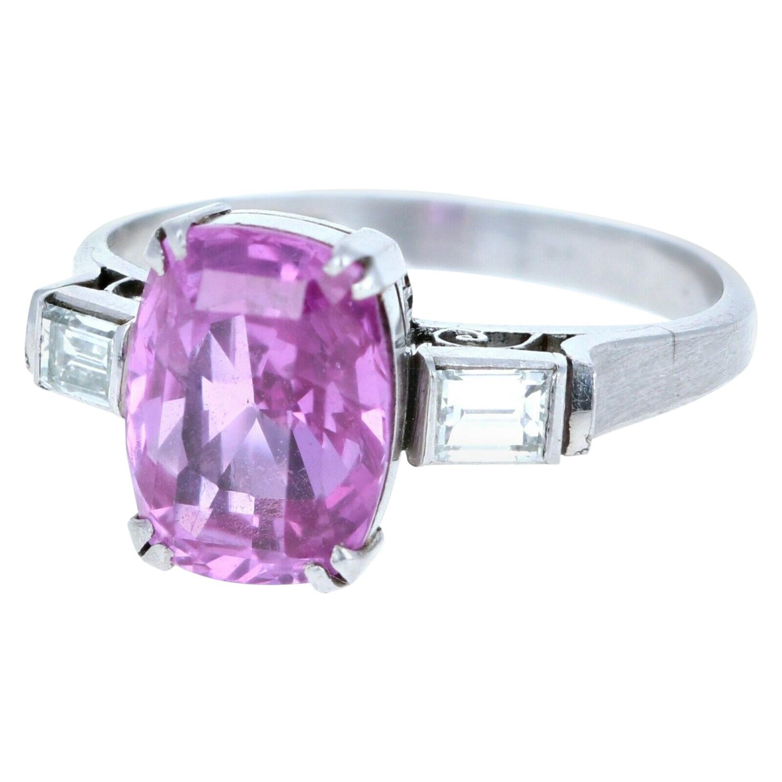 Vintage Platinum No Heat Pink Sapphire and Diamond Ring 2.75 Carat