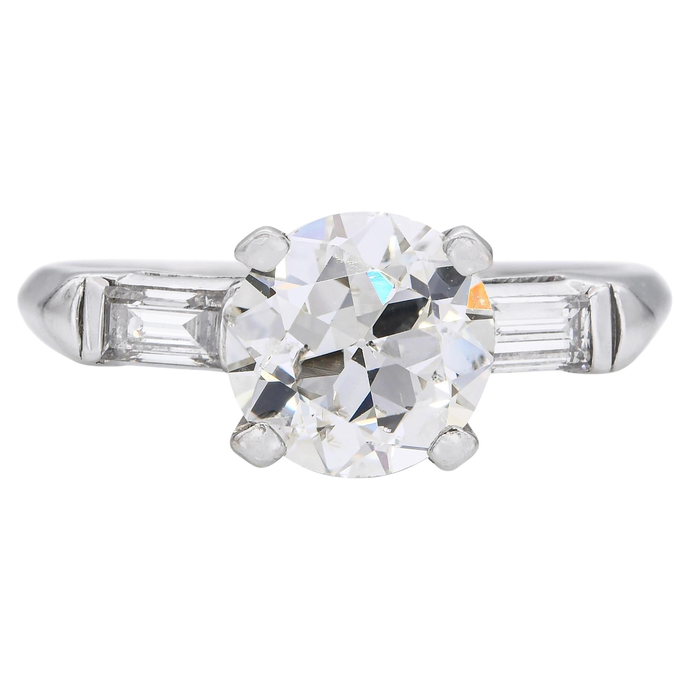 Vintage Platinum Old Euro Cut 1.25tcw J Si Diamond Engagement Ring