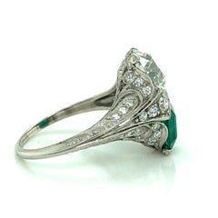 Vintage Platinum Old European 1.96 Carat Columbian Emerald 1.43ct GIA Ring