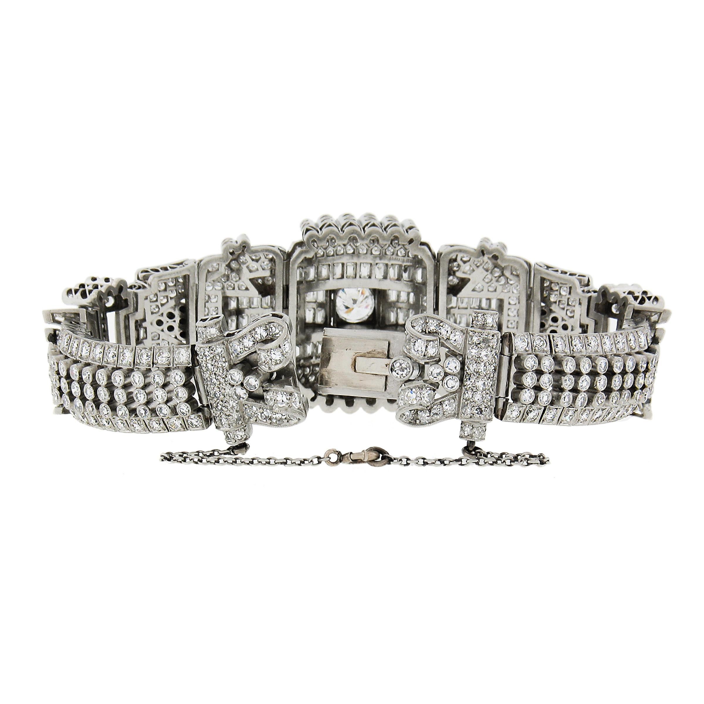 Platin Old European & Baguette Diamant Fancy Link Statement-Armband aus Platin für Damen oder Herren im Angebot