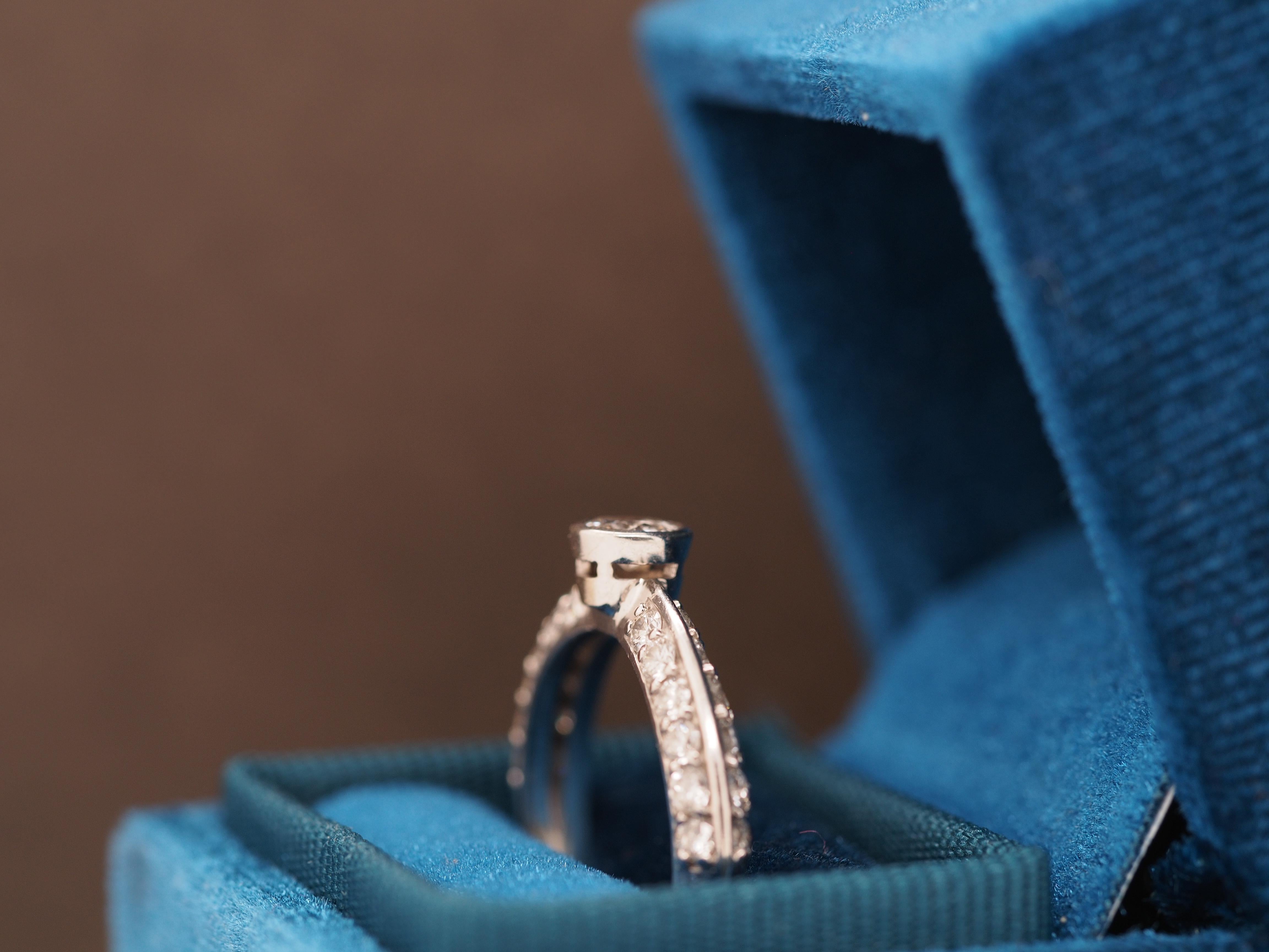 Women's Vintage Platinum Old European Brilliant Diamond Center .50 Carat Engagement Ring For Sale