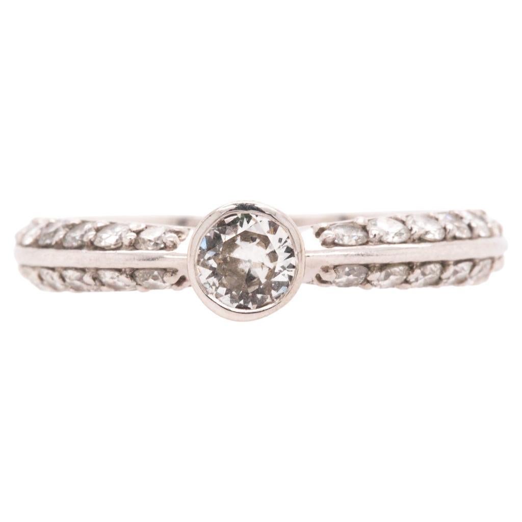 Vintage Platinum Old European Brilliant Diamond Center .50 Carat Engagement Ring For Sale