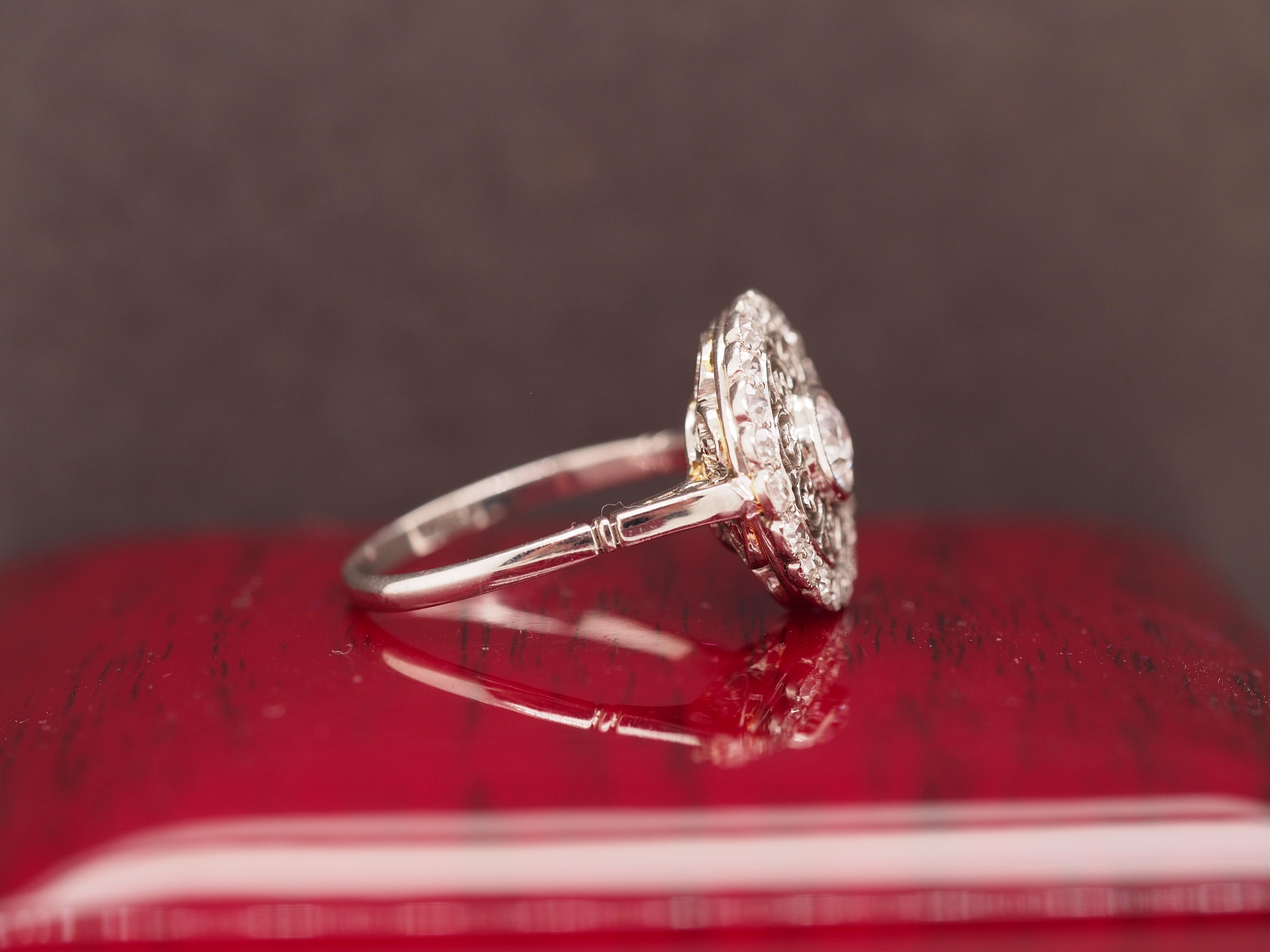 Art Deco Vintage Platinum Old European Brilliant Target Ornate Engagement Ring For Sale