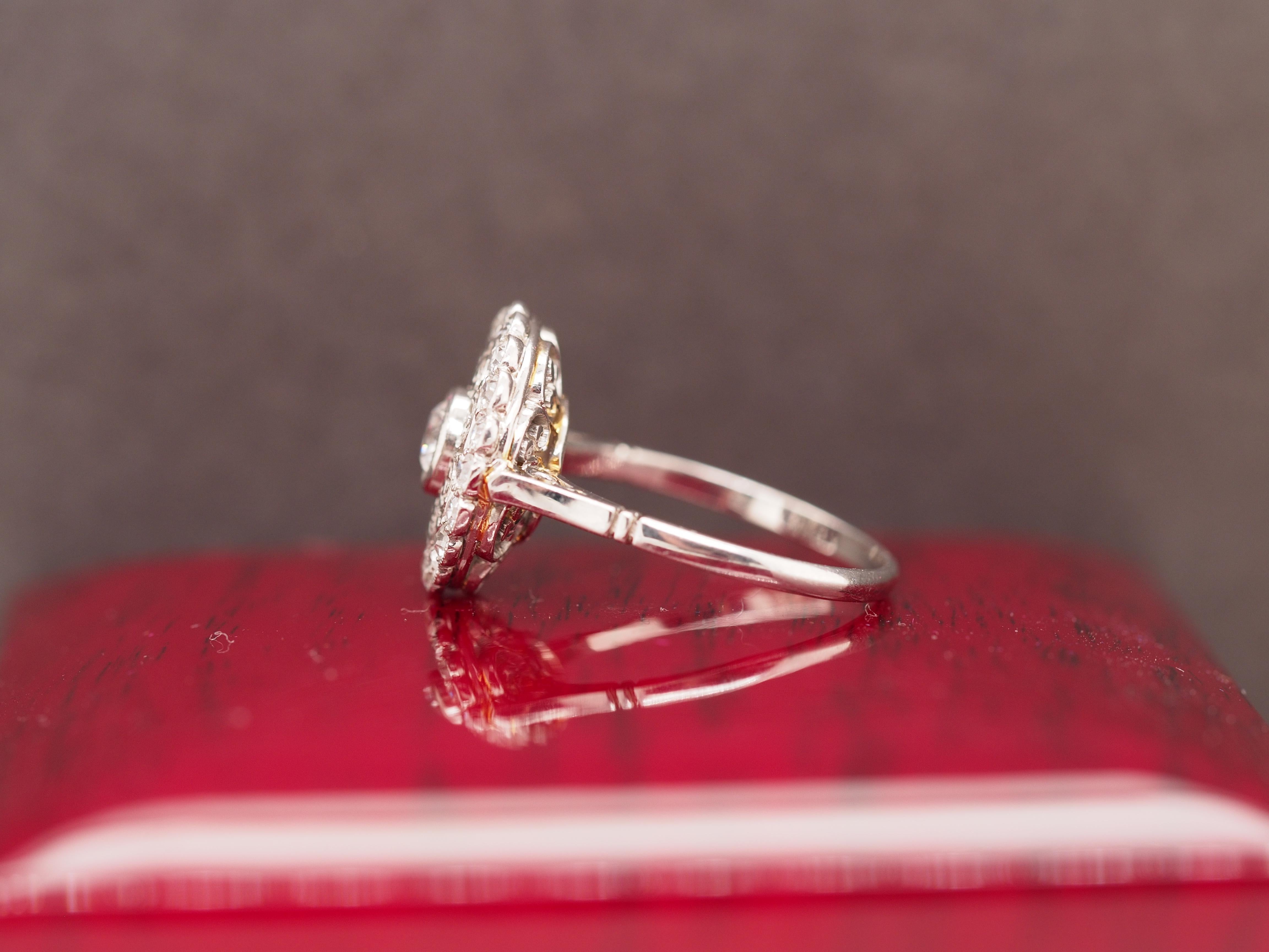 Women's Vintage Platinum Old European Brilliant Target Ornate Engagement Ring For Sale