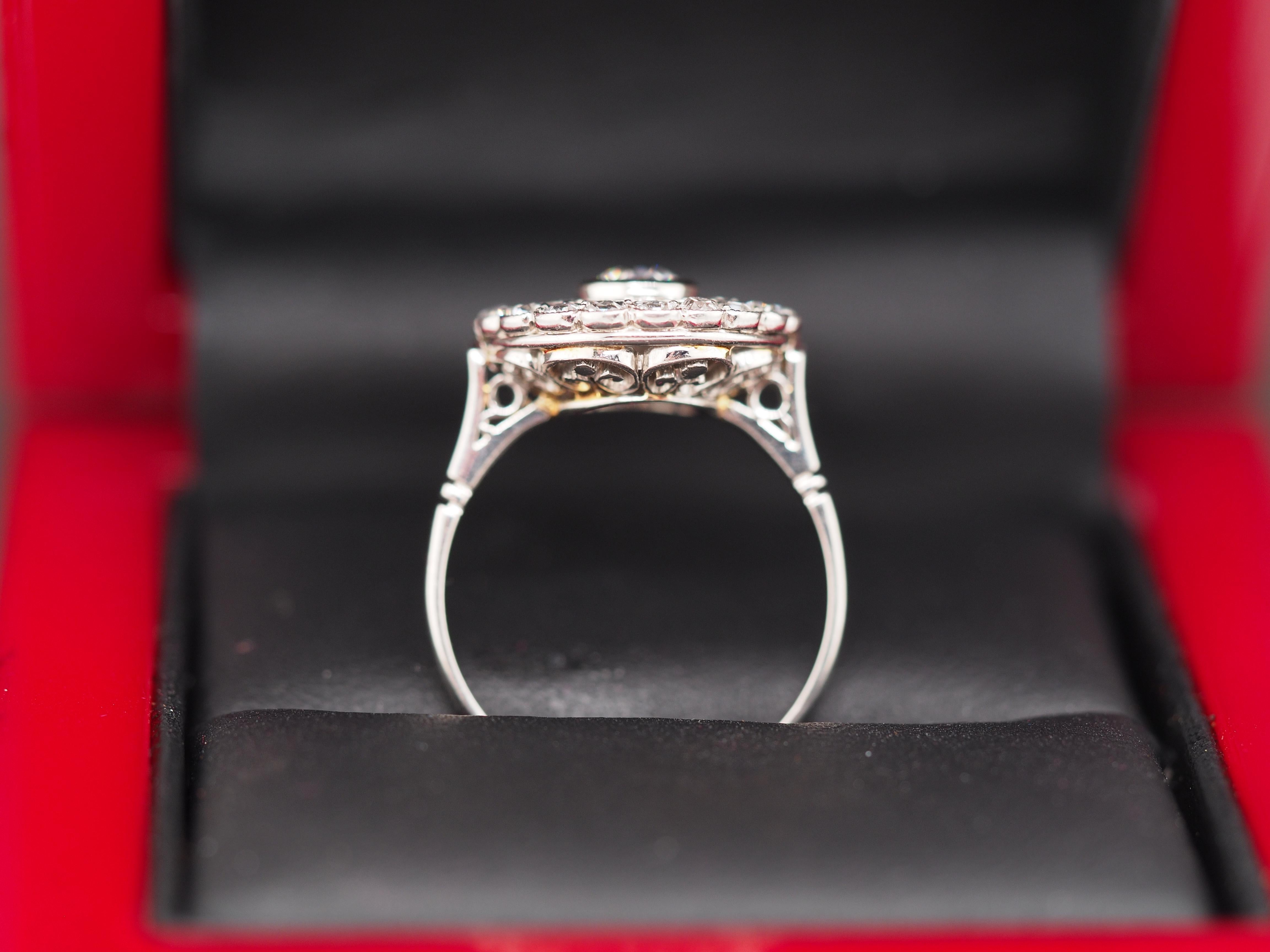 Vintage Platinum Old European Brilliant Target Ornate Engagement Ring For Sale 1