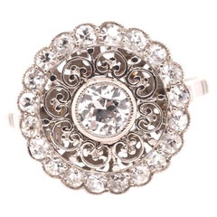 Vintage Platinum Old European Brilliant Target Ornate Engagement Ring