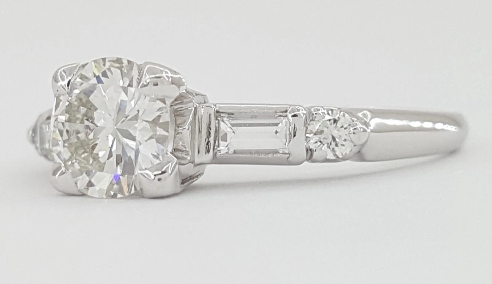 Vintage Platinum Old European Cut Diamond Three 3-Stone Anniversary Ring In Excellent Condition For Sale In Chicago, IL