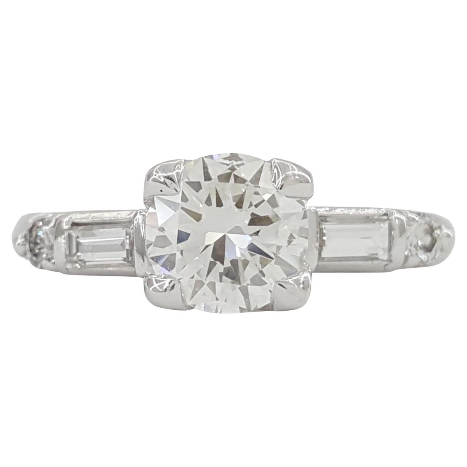 Vintage Platinum Old European Cut Diamond Three 3-Stone Anniversary Ring For Sale