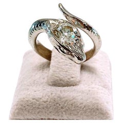 Vintage Platinum Old Mine Cut Diamond Snake Solitaire Ring