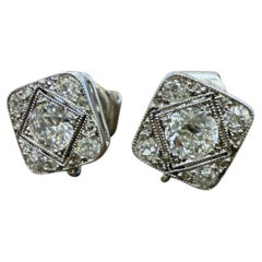 Vintage Platinum Old Mine Cut Diamond Stud Earrings