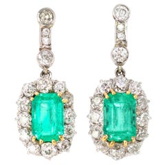 Vintage Platinum on Gold Colombian Emerald and Diamonds Clip-On Earrings