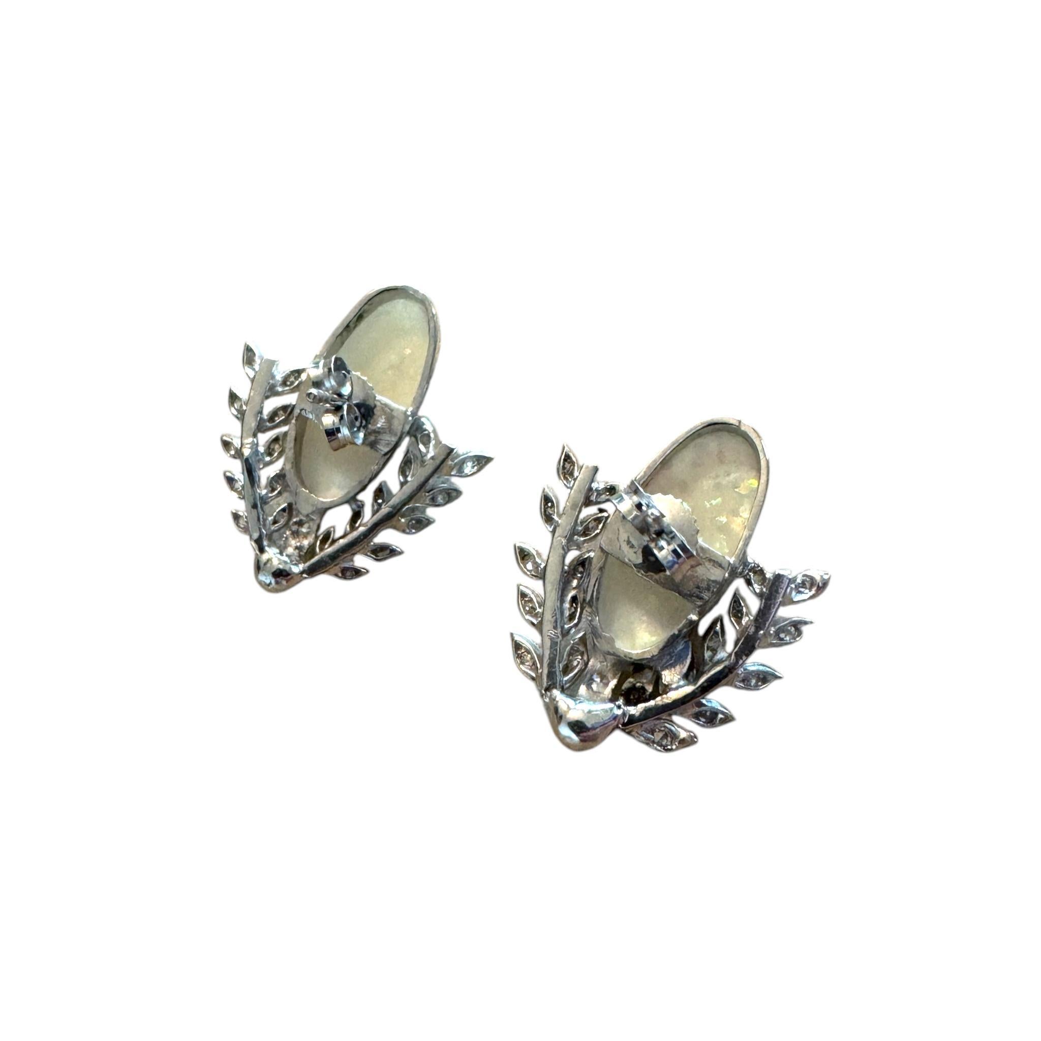 Women's Vintage Platinum Opal & Diamond Stud Earrings For Sale