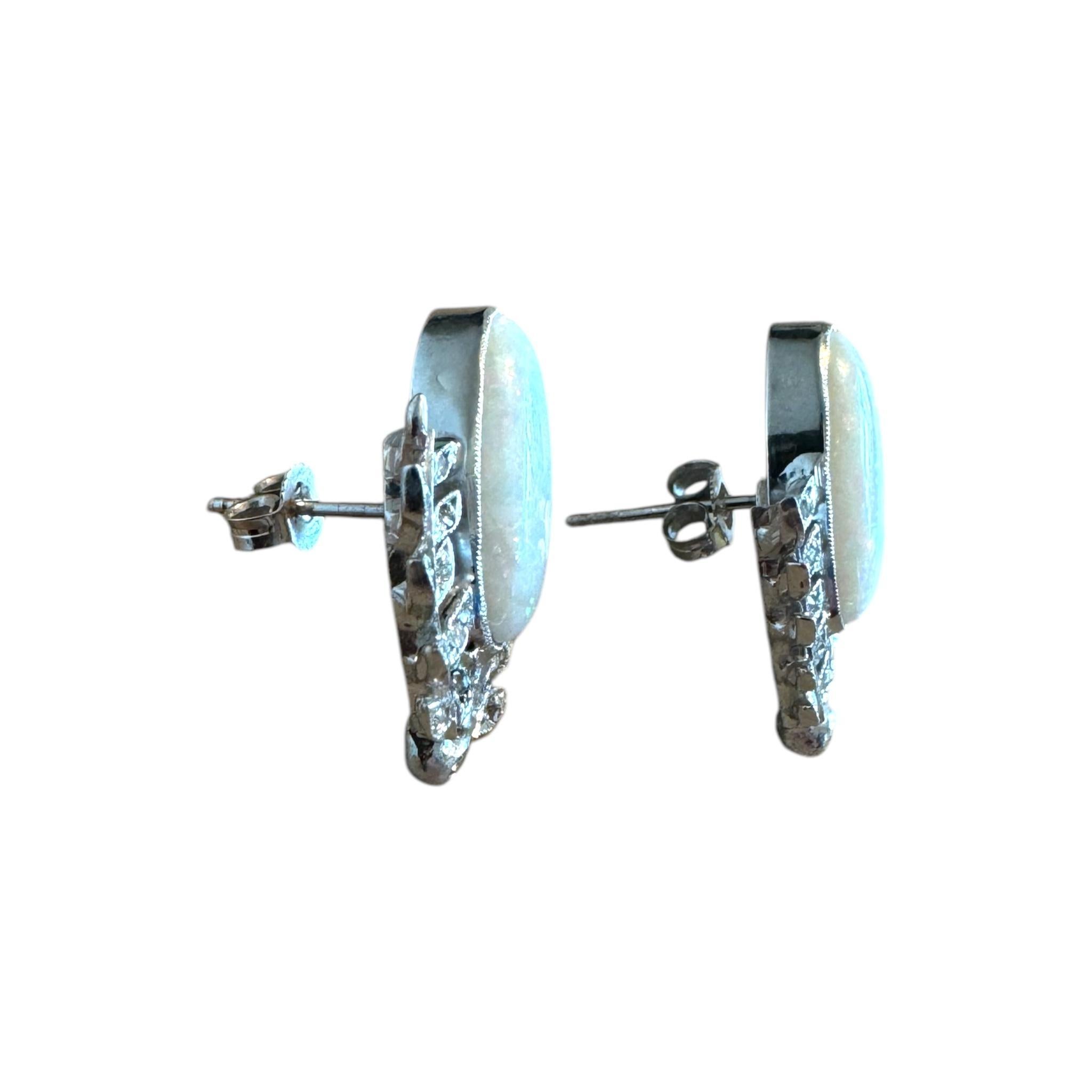 Vintage Platinum Opal & Diamond Stud Earrings For Sale 1