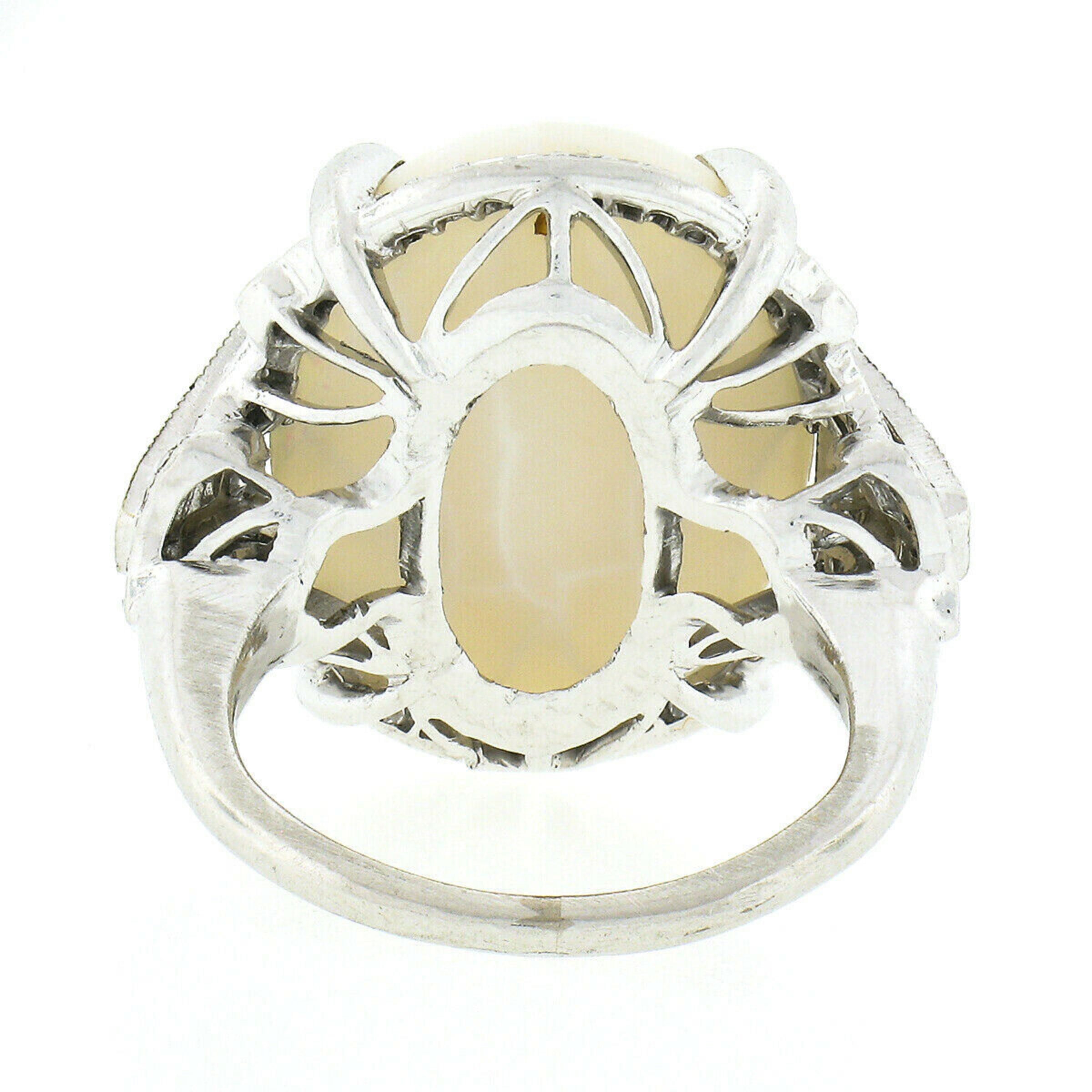 Vintage Platinum Oval Cabochon Opal Solitaire w/ 0.95ctw Diamond Cocktail Ring 4