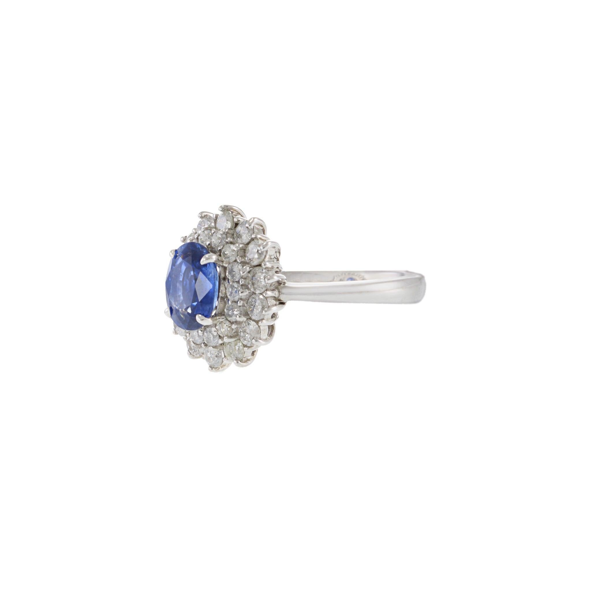 Vintage Platin Oval Cut Saphir und Diamant Cocktail Ring (Ovalschliff) im Angebot