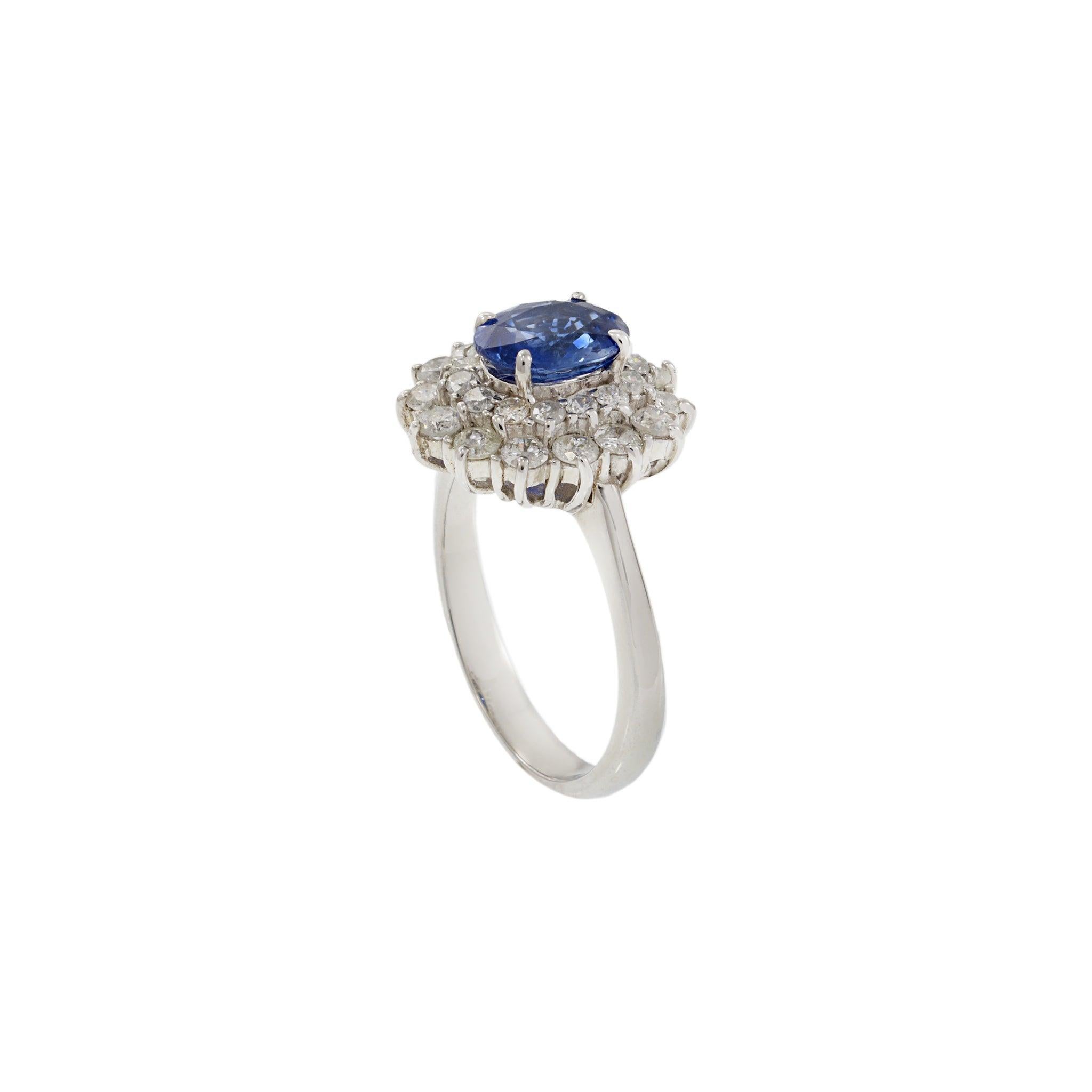 Vintage Platin Oval Cut Saphir und Diamant Cocktail Ring im Zustand „Gut“ im Angebot in New York, NY