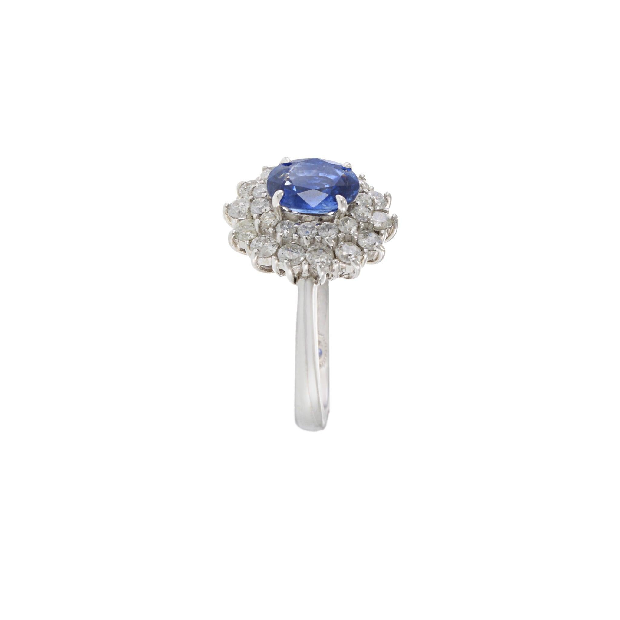 Vintage Platin Oval Cut Saphir und Diamant Cocktail Ring Damen im Angebot