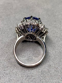 Vintage Platinum Oval Sapphire Trilliant Diamond Cocktail Ring NO HEAT GIA 13.05