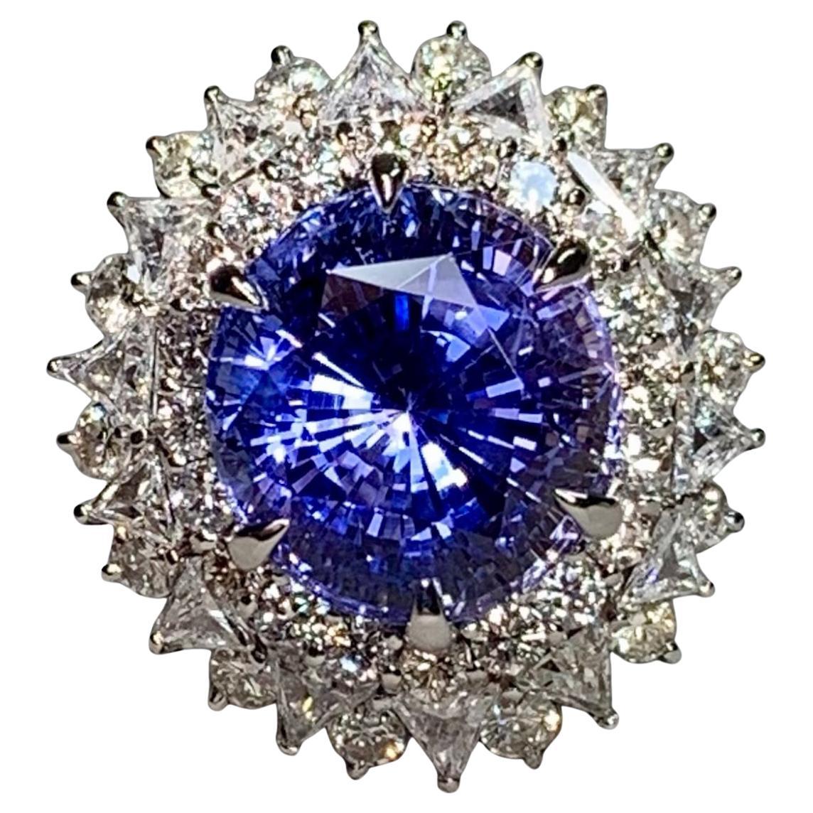 Vintage Platinum Oval Sapphire Trilliant Diamond Cocktail Ring NO HEAT GIA 13.05