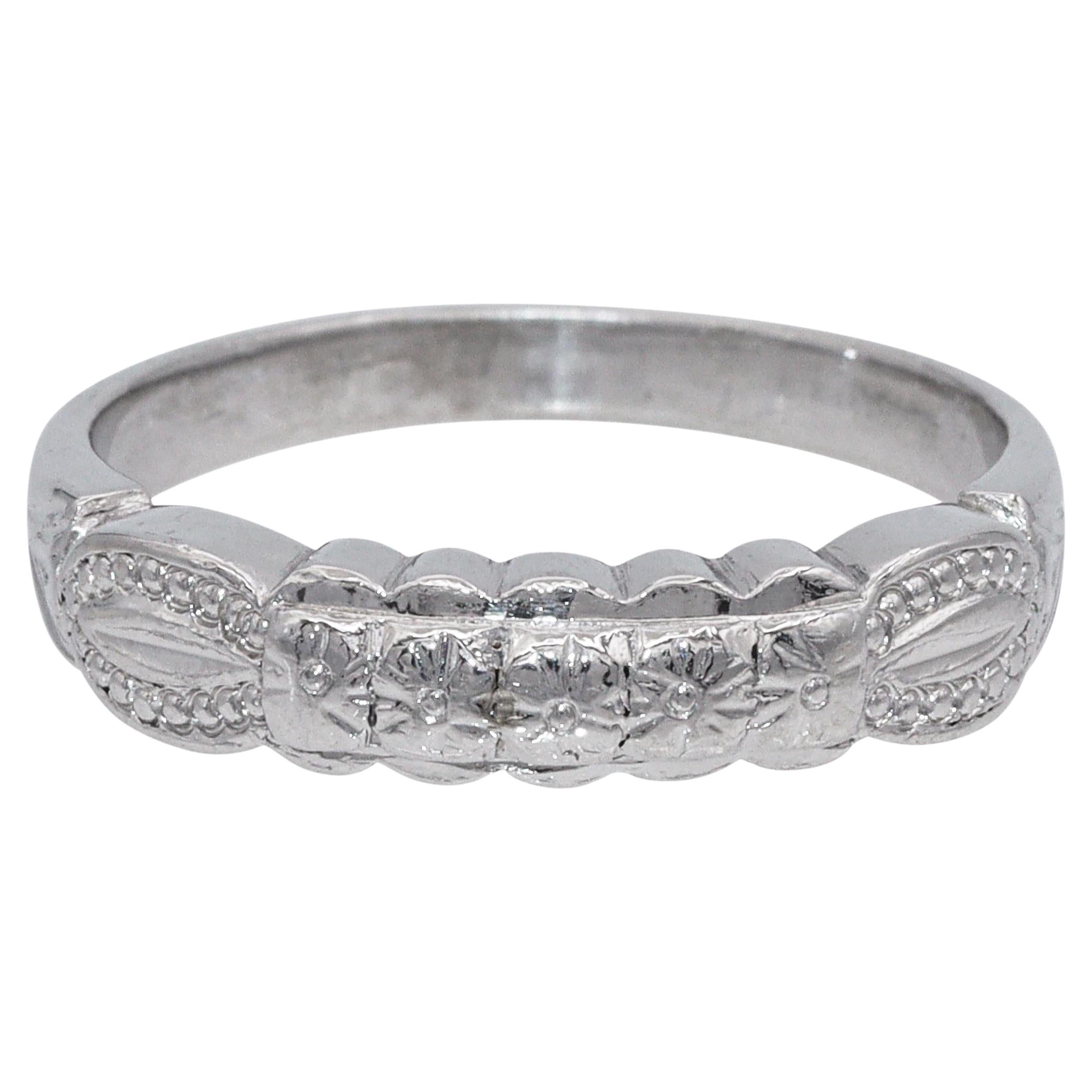 Anello a fascia floreale in platino palladio vintage