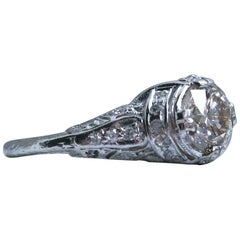 Vintage Platinum Pave Diamond Engagement Ring, 1.31 Carat