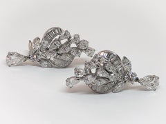 Vintage Platinum Pear and Baguette Diamond Drop Earrings 7.50 Carat