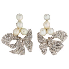 Vintage Platinum Pearl and Diamond Earrings