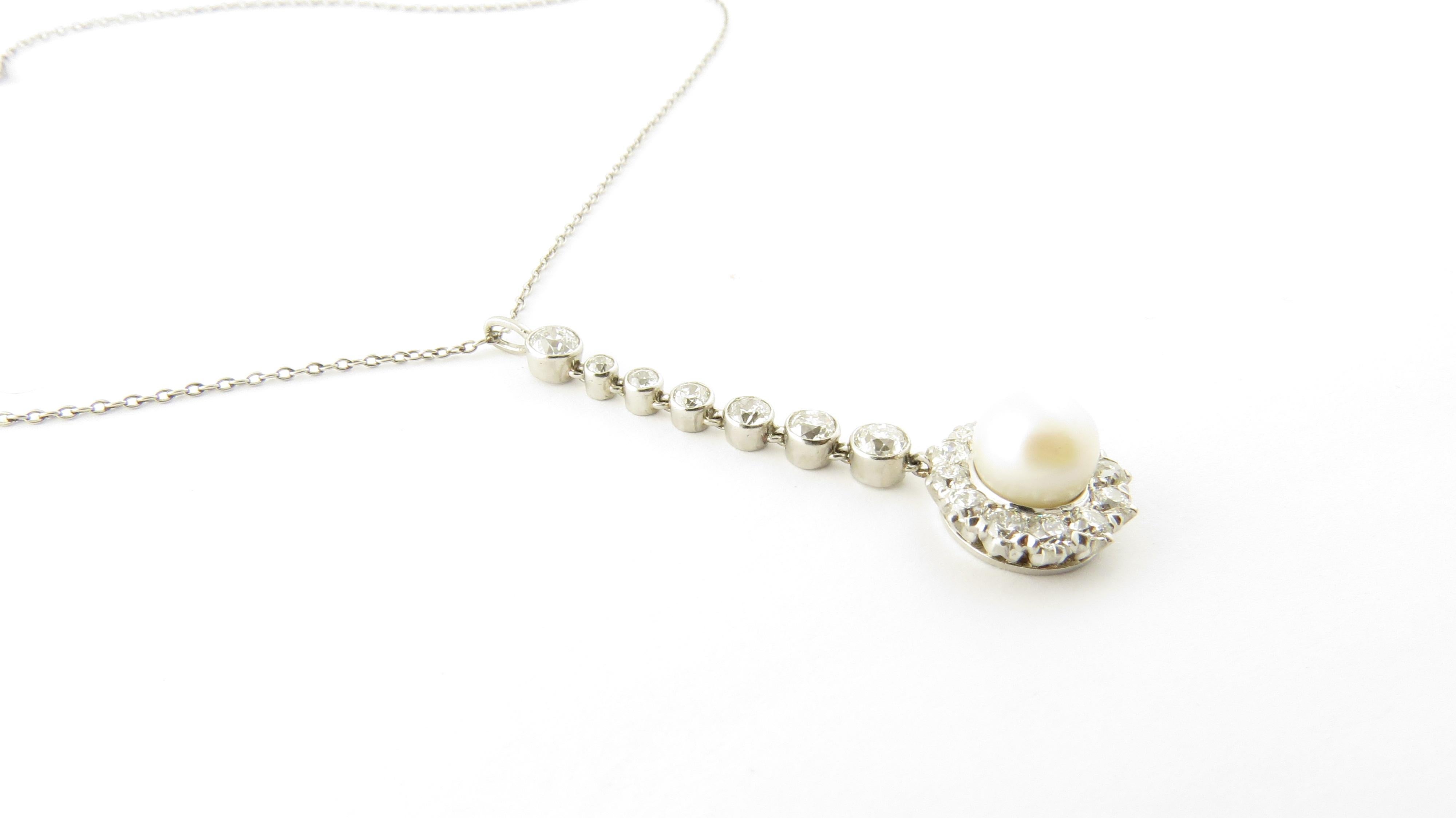 Women's Vintage Platinum Pearl and Diamond Pendant Necklace #4376
