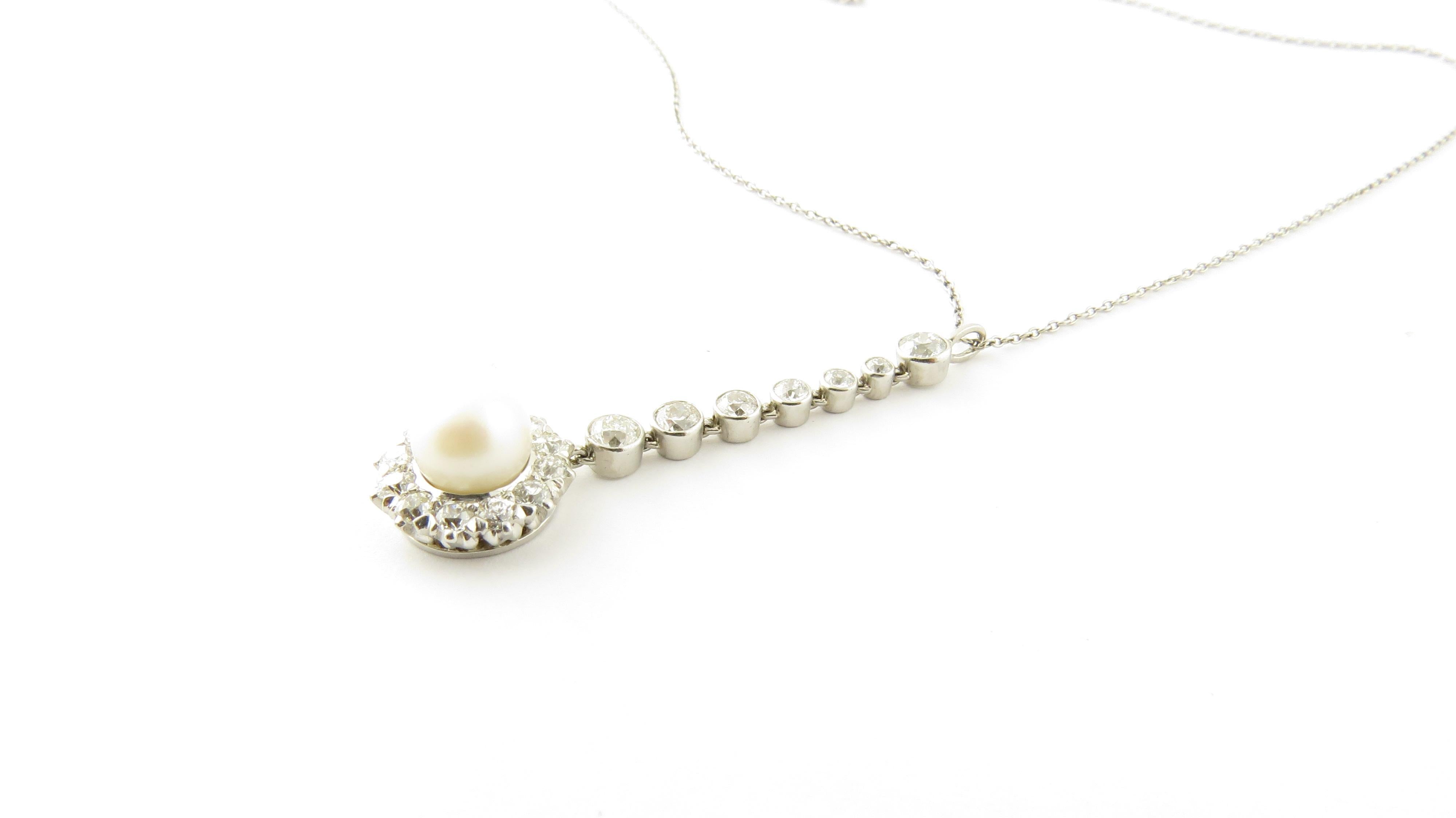 Vintage Platinum Pearl and Diamond Pendant Necklace #4376 1