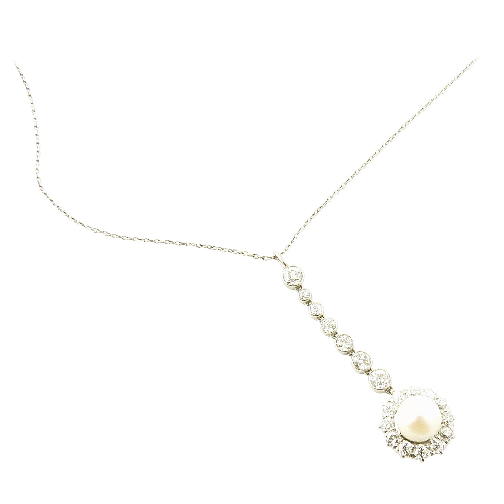 Vintage Platinum Pearl and Diamond Pendant Necklace #4376