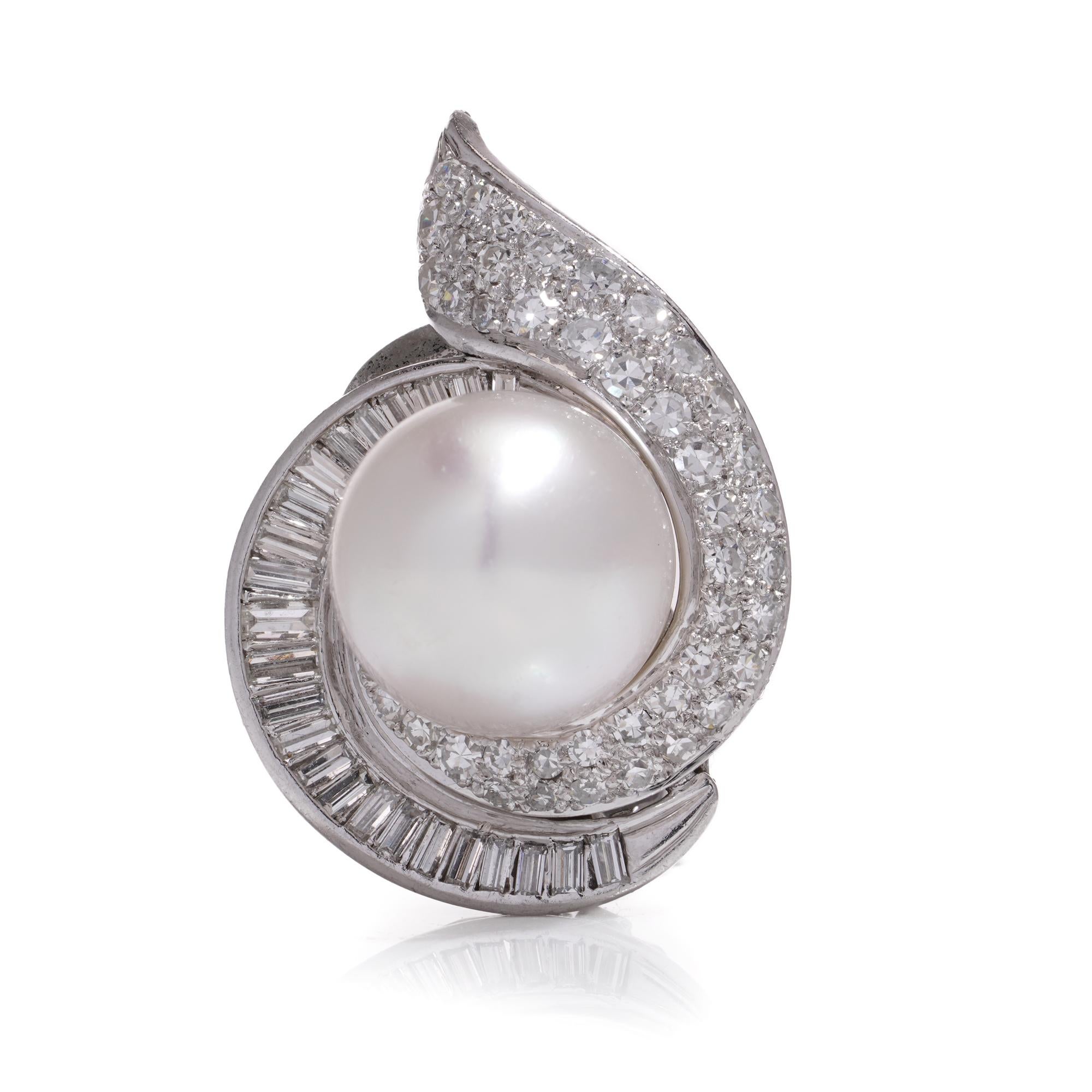 Women's or Men's Vintage Platinum Pearl Diamond Cluster Earrings For Sale