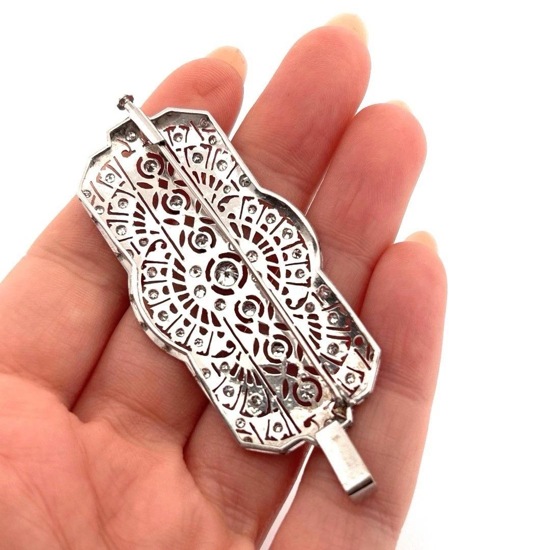 Vintage Platinum Pendant 1.60ctw 13.61g Art Deco Style Natural Diamond Brooch For Sale 5