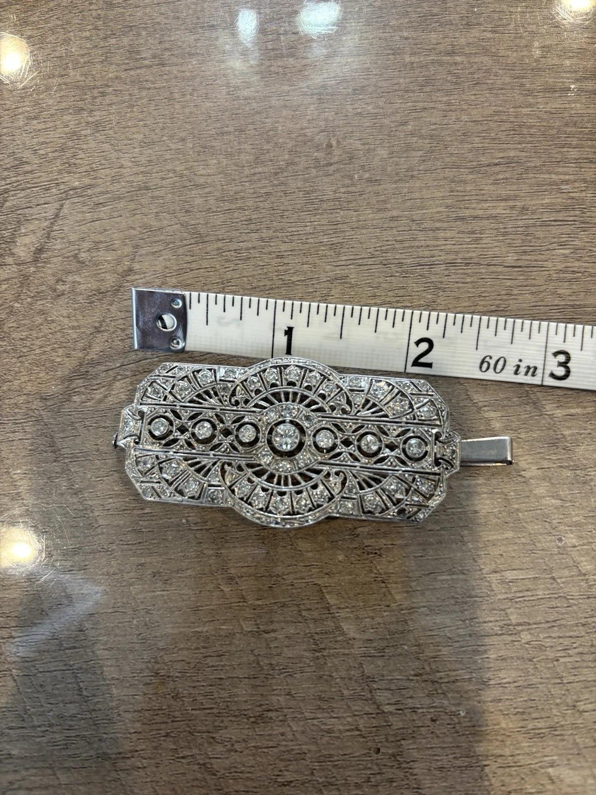 Vintage Platinum Pendant 1.60ctw 13.61g Art Deco Style Natural Diamond Brooch For Sale 7