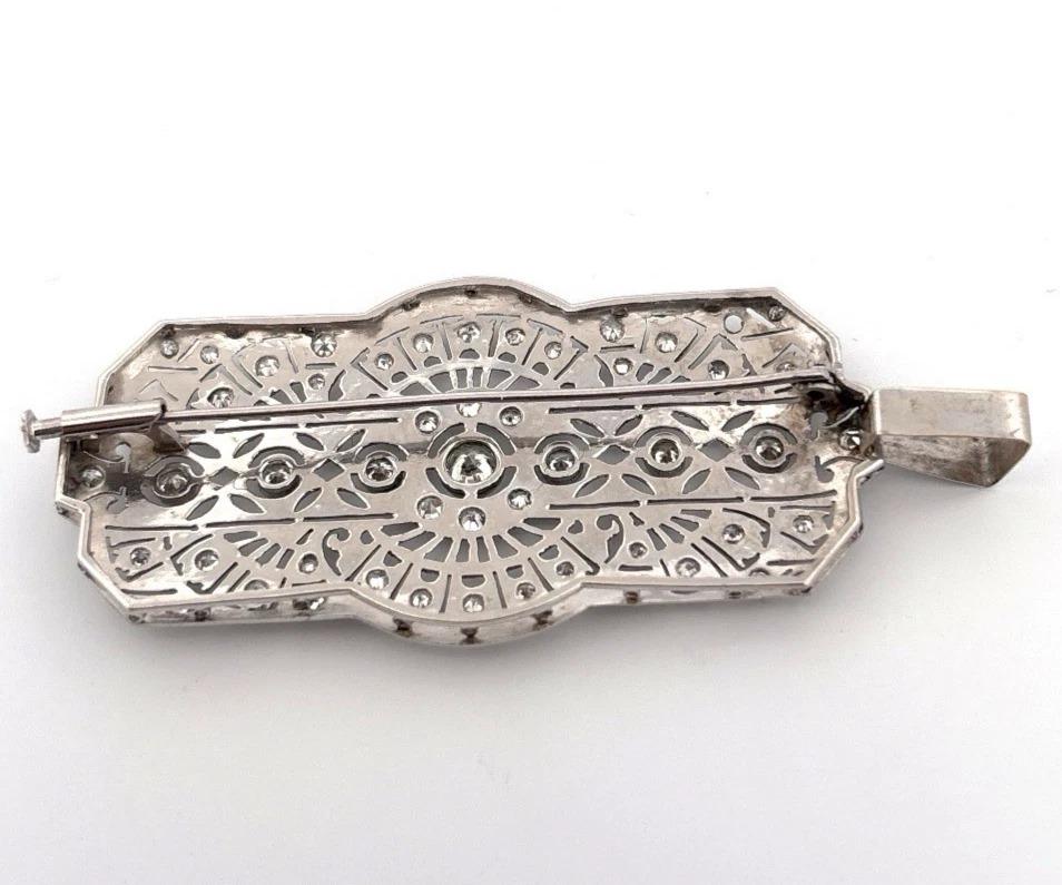 Vintage Platinum Pendant 1.60ctw 13.61g Art Deco Style Natural Diamond Brooch For Sale 4